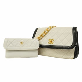Chanel Shoulder Bag Matelasse Chain Lambskin White Black Women's