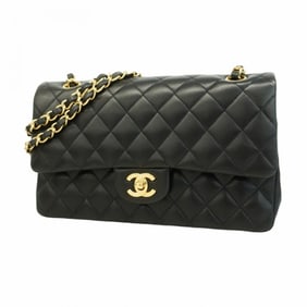 Chanel Shoulder Bag Matelasse W Flap Chain Lambskin Black Women's