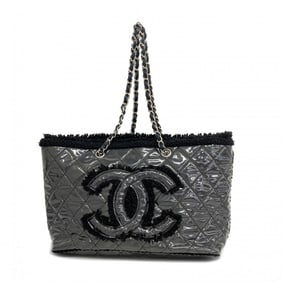 Chanel Tote Bag, Matelasse, Chain Shoulder, Boa, Vinyl, Black, Women's