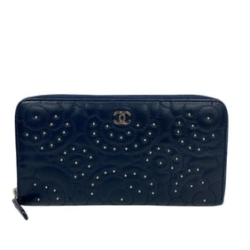 CHANEL Chanel Round Camellia Long Wallet Card Coin Purse Wallet/Coin Case Navy Women's