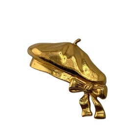 CHANEL Beret Ribbon Brooch Gold Women's
