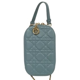 Christian Dior Louis Vuitton Bag Cannage Phone Holder Shoulder Blue Women's