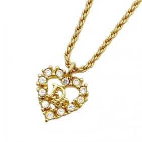 Christian Dior Necklace Heart Motif GP Plated Rhinestone Gold Ladies