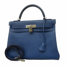 Hermes handbag Kelly Verso 32 Evercolor Blue Brighton Capucines C engraved ladies