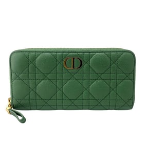 Christian Dior Dior Louis Vuitton Wallet 33-MA-0242 Round Zip Caro Long Green Women's