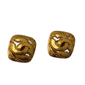 CHANEL 96A Diamond Coco Mark Earrings Gold Women's