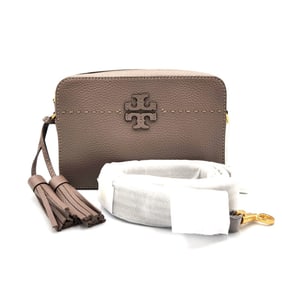 TORY BURCH McGraw Tassel Shoulder Bag 53167 Silver Maple Leather Women's Camera