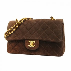 Chanel Shoulder Bag Matelasse W Flap Chain Suede Brown Women's