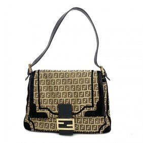 Fendi Shoulder Bag Zucchino Canvas Brown Black Women's