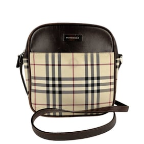 Burberry Shoulder Bag Nylon Canvas Leather Brown x Beige Women's z3479