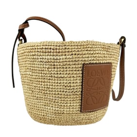 LOEWE Shoulder Bag Pochette Raffia Leather Natural x Brown Women's z3475