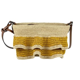 LOEWE Shoulder Bag Ruffle Pochette Raffia Leather Beige Yellow Brown Silver Women's z3411