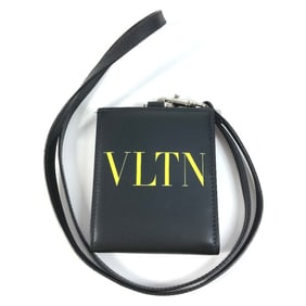 VALENTINO VLTN logo neck wallet, coin purse, strap included, bi-fold leather, women's, black