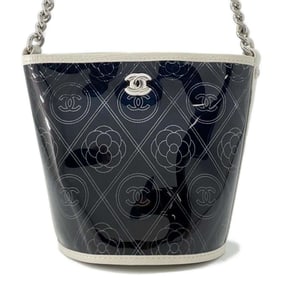 Chanel Chain Shoulder Bag Coco Mark Camellia Bucket Vinyl A57636 CHANEL Black White