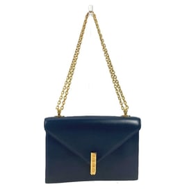 HERMES Vintage Alcazar Shoulder Bag Double Chain Flap Box Calf Women's Navy