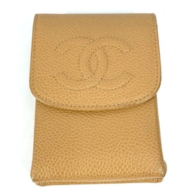 CHANEL A13511 CC Coco Mark Logo Cigarette Case Pouch Caviar Skin Men's Women's Beige