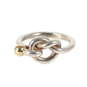 TIFFANY&Co. Tiffany Size: 8 Love Knot Hook & Eye Combination Ring Silver 925 AU750 Gold Men's