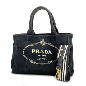 Prada Tote Bag Canapa Canvas Black Women's