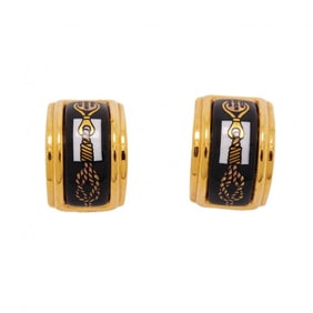 Hermes Earrings, enamel, GP plating, cloisonné, gold, black, white, ladies