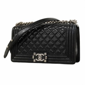 Chanel Shoulder Bag Boy Chain Patent Calfskin Black Women's