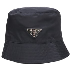 PRADA 2HC137 RE-NYLON Triangle Logo Plate Bucket Hat, Size M, Black, Women's