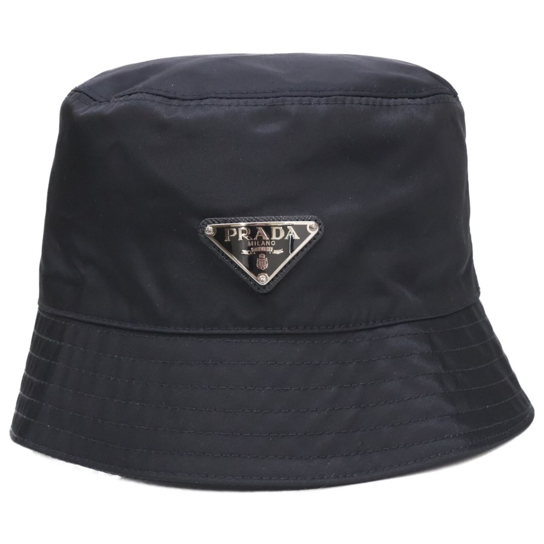 PRADA 2HC137 RE-NYLON Triangle Logo Plate Bucket Hat, Size M, Black, Women's