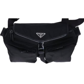 PRADA 2VH174 Re-Nylon Triangle Logo Plate Shoulder Bag, Black, Women's