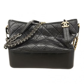 Chanel Shoulder Bag Chain Gabriel de Leather Black Gold Women's