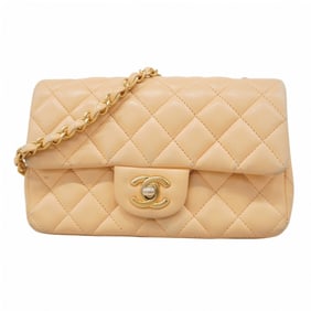 Chanel Mini Matelasse Shoulder Bag with Chain Bag, Lambskin, Beige, Champagne, Women's