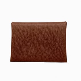 Hermes Hermès Calvi Duo Wallet/Coin Case, Epsom Leather, Rouge Serie, K Stamp, Men's/Women's