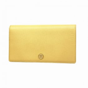 Chanel Coco Button Leather Long Wallet Beige Women's