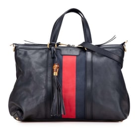Gucci Sherry Line Bamboo Handbag/Shoulder Bag, 2-Way, 309621, Navy Leather Sweatshirt, Women's,
