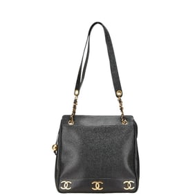 CHANEL Triple Coco Mark Chain Shoulder Bag in Black Caviar Leather for Women