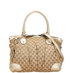 Gucci GG Canvas Handbag/Shoulder Bag 2WAY 285730 Beige Champagne Gold Leather Women's GUCCI