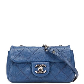 CHANEL Matelasse Coco Mark Chain Shoulder Bag in Blue Caviar Skin for Women