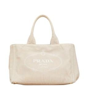 Prada Canapa M Handbag/Tote Bag in Beige Canvas with Triangle Logo Plate, Women's