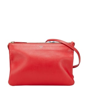 Celine Trio Crossbody Shoulder Bag in Red Leather for Women