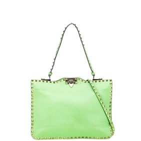 Valentino Rockstud handbag/shoulder bag, 2-way, green and gold leather, women's.