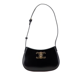 Celine Triomphe Medium Tilly One-Shoulder Bag, Black Leather, Women's, CELINE