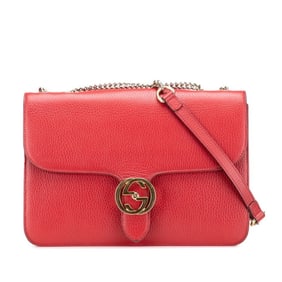 Gucci Interlocking G Chain Shoulder Bag 510303 Red Leather Women's GUCCI