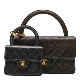 CHANEL Matelasse Coco Mark Parent-Child Handbag in Black Lambskin for Women