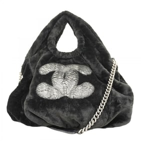 Chanel handbag, chain shoulder bag with fur, black, 2-way for women