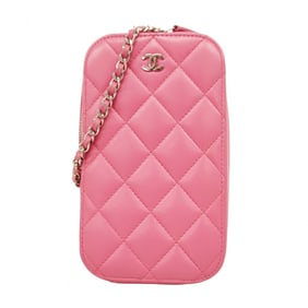 Chanel Matelasse Shoulder Bag with Chain Bag, Lambskin, Pink, Women's