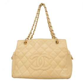 Chanel Matelasse Shoulder Bag with Chain, Caviar Skin, Beige, Champagne, Women's