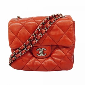 Chanel Shoulder Bag Matelasse W Chain Lambskin Red Women's