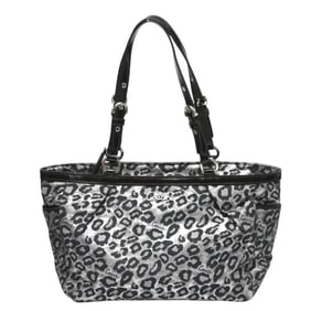 Coach handbag, tote bag, shoulder leopard print canvas, F17675, silver and black