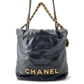 CHANEL 22 Mini Handbag with Coco Mark, Shiny Calfskin Leather, AS3980, 2-Way, Black