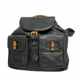 Gucci Bamboo Backpack 0030 2058 Leather Black Women's