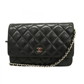 Chanel Matelasse Shoulder Wallet with Chain Bag, Lambskin, Black, Women's
