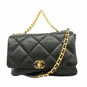 Chanel 19 Lambskin Handbag with Chain Shoulder Strap, Black and Gold, 2-Way Bag for Women
